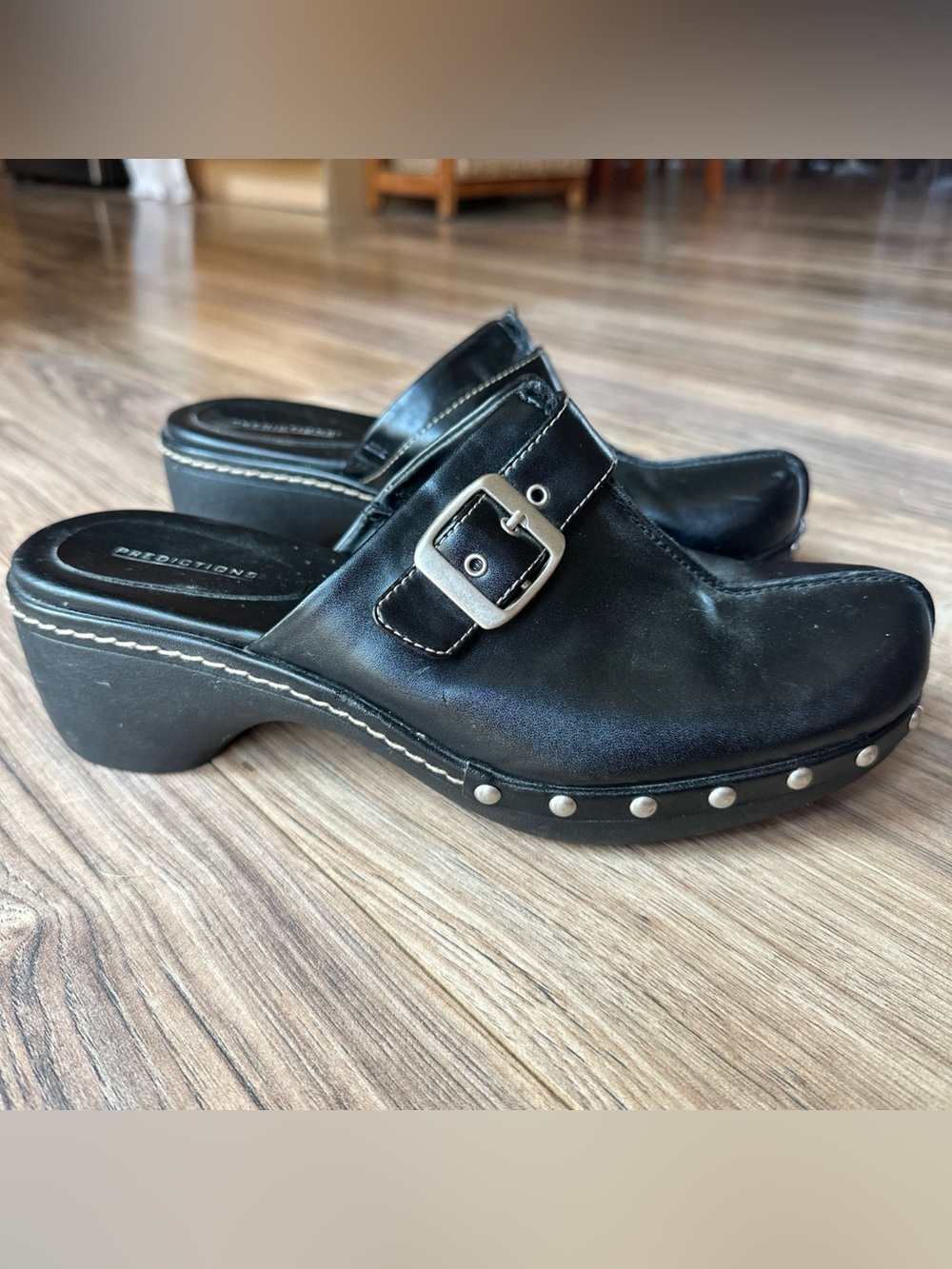 Predictions Black Studded Leather Mule Clogs Size 9 Vintage Y2K 90s Bratz
